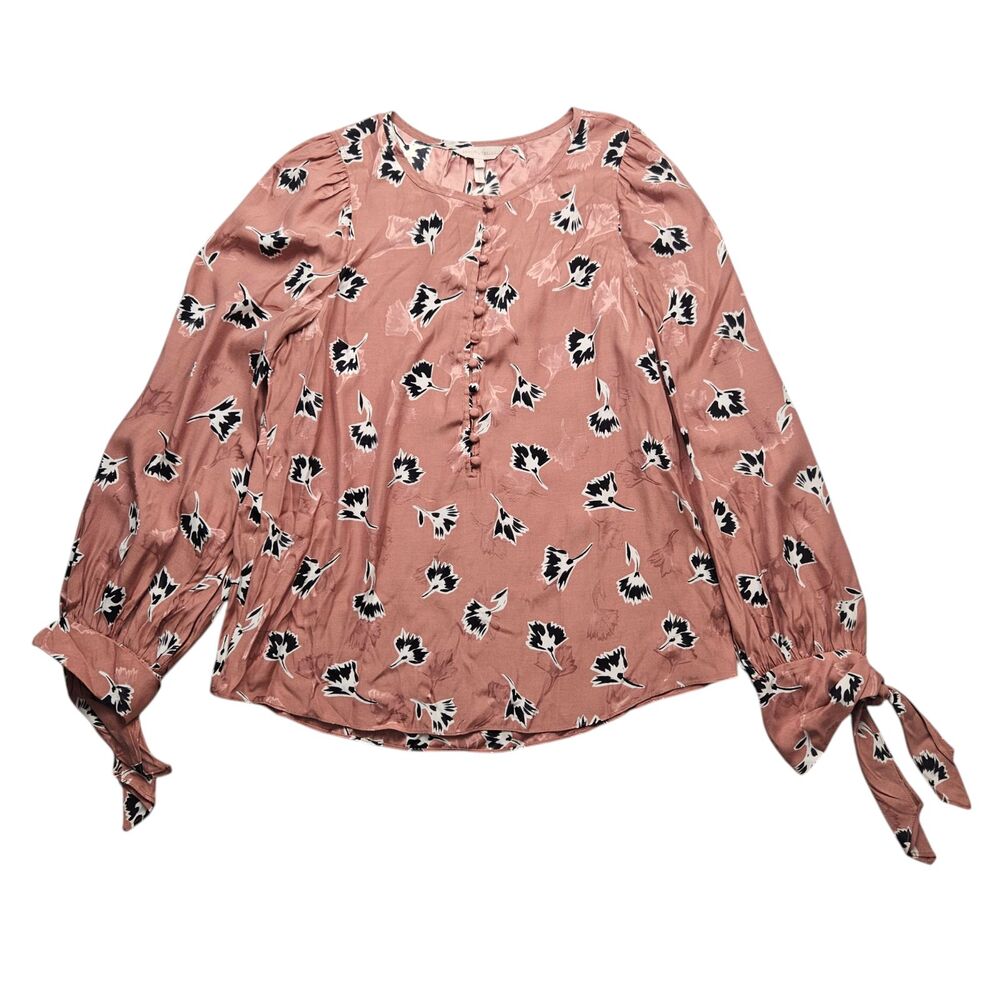 Rebecca Taylor Floral Paintbrush Silk Blouse Womens 8 Medium Blush Jacquard Top